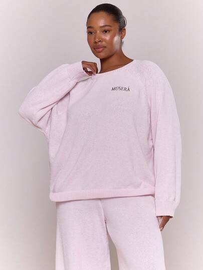 MUSERA Oversized Knit Embroidered Slogan Logo Sweatshirt Cosy Casual Everuday Jumper Fall Autum Winter Christmas