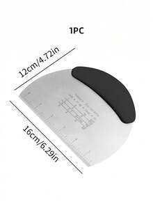 1pc Stainless Steel Half Circle Dough Scraper With Scale And Flat Edge For Cutting Dough, Frosting And Baking - Black - View 6