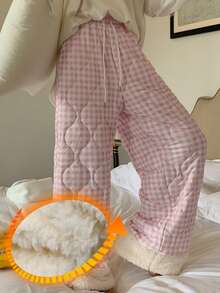 DAZY 女式格子绗缝宽松睡裤，冬季 - 粉色 - 查看 3