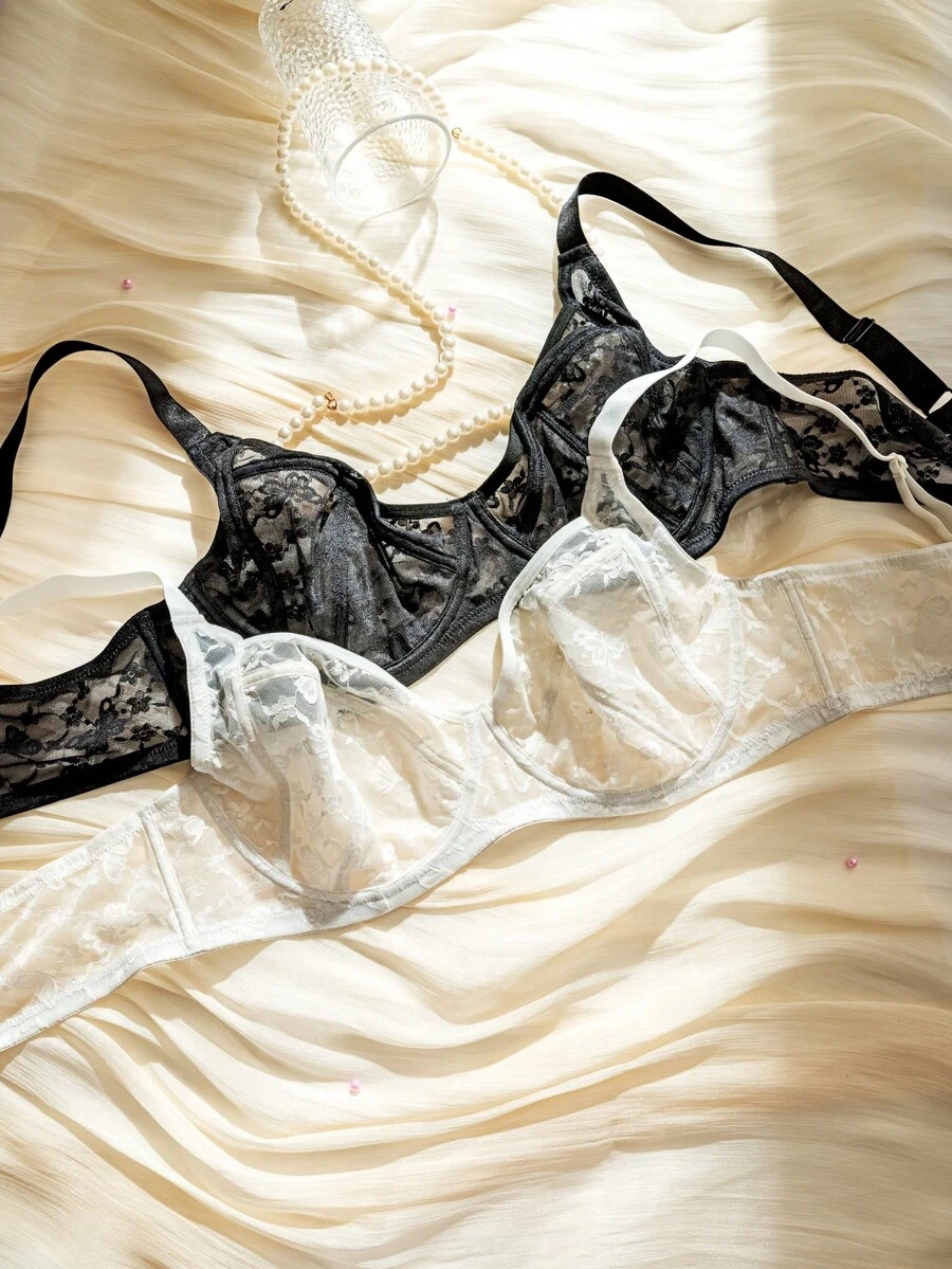 Crystal Vow 2pcs/Set Plus Size Romantic Minimalist Underwire Bra, Sexy ...
