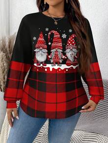 EMERY ROSE Sweatshirt Wanita Ukuran Besar Motif Natal Minimalis Kasual, Musim Gugur & Musim Dingin - MultiWarna - View 5