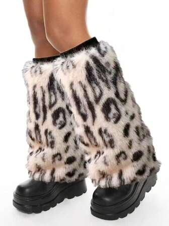 Grunge Punk 1 paire de jambières chaudes et à imprimé léopard pour femmes