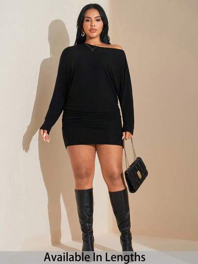 SHEIN Tall CURVE Robe femme grande taille épaules dénudées, robe diagonale, robe noire, mini-jupe noire