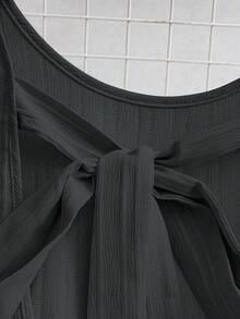 SHEIN Clasi 女士夏季编织露背系带无袖A字荷叶边下摆休闲迷你连衣裙 - 灰色 - 查看 6
