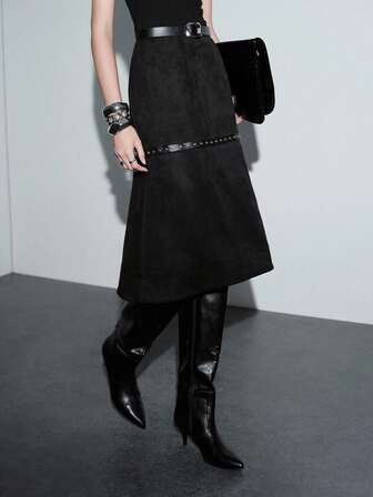 Lumivelle Falda de sirena con decoración de cinta remachada para mujer en otoño