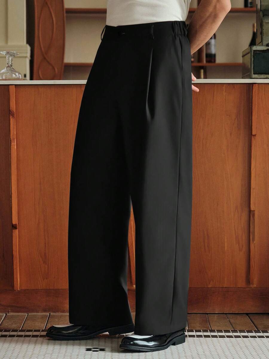SWAVVY Men's Casual Solid Color Loose Fit Commuter Pants - Black - View 1