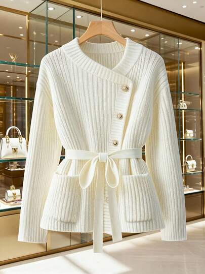 GlowEve CURVE Cárdigan de mujer de talla grande con bolsillos y botones