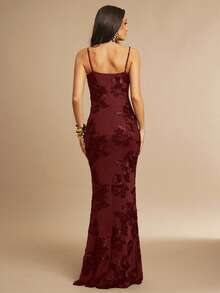 Silquee 3D Floral Sexy Bodycon Slip Dress,Red Dress,Christmas,New Year Dress,Dresses For Women Elegant - Burgundy - View 2