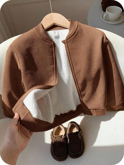 SHEIN 1 pieza Chaqueta acolchada térmica gruesa de color caqui unisex para bebé, ropa de abrigo casual para bebés niños y bebés niñas, otoño/invierno