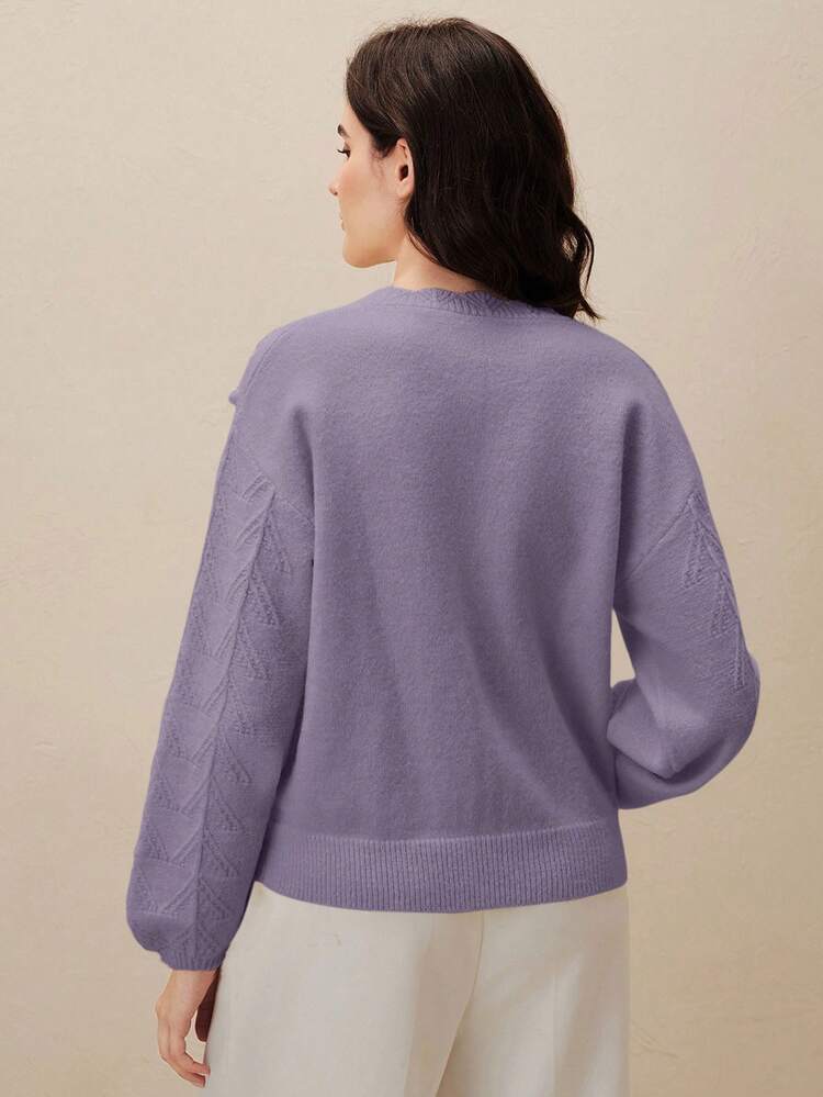 Pull brodé floral violet pour femmes avec col ciseaux, tricot ample à la mode pour le printemps, élégant