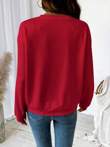 SHEIN LUNE Sudadera holgada de cuello redondo de manga larga con estampado de árbol de Navidad rojo minimalista casual y letras "Feliz Navidad" para mujer, talla grande, adecuada para otoño/invierno, reunión familiar, conjunto familiar para fiesta de Año Nuevo - Multicolor - Ver 2