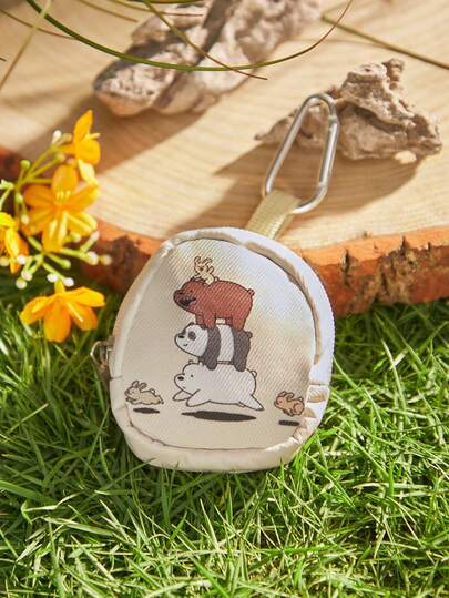 We Bare Bears X SHEIN Cartoon Pattern Coin Purse With Snap Fastener And Zipper Pocket, Multi-Functional Pouch, Coin Organizer Wallet, Suitable For Both Men And Women