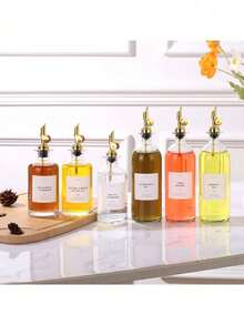 1pc/350ml/500ml Oil Dispenser Bottle Made Of Thin Skin And Glass With No Leak Cap: Olive Oil Container, Vinegar Bottle, Condiment Holder, Glass Bottle, Random Kitchen Label Included