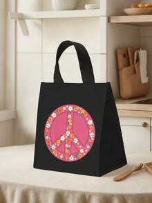 ROMWE Fairycore Pink Lily Flower Pattern Fashionable Insulated Lunch Bag, Functional Bag, Lunch Bag, Cooler Bag - Coral Pink - View 3