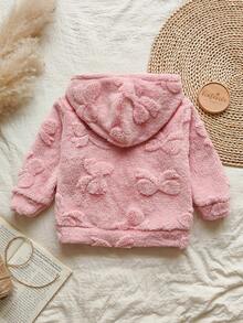 SHEIN Vintaside Kids 女童可爱黑色爱心时尚舒适连帽长袖外套，秋冬季 - 粉色 - 查看 2