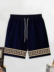 Manfinity LEGND 男士修身几何与字母印花短袖 T 恤和抽绳腰袋短裤套装 - 彩色 - 查看 4