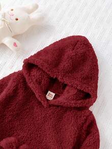 Cozy Pixies Baby Girl Cat Pattern Thermal Lined Hooded Long Sleeve Pullover Sweatshirt - Red - View 5