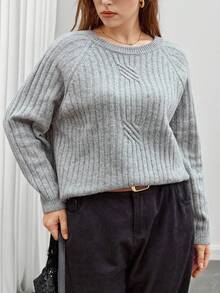 Elenzga Plus Size Women Crew Neck Ribbed Knit Pullover Sweater, Casual & Versatile, Winter