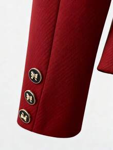 GlowEve 女士秋冬长款人字纹仿皮腰带，配金属蝴蝶扣和口袋，长袖夹克 - 紅色 - 查看 3