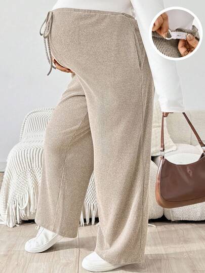 SHEIN Adjustable Waist Casual Pants With Slant Pockets For Pregnant Women, Plus Size, Autumn