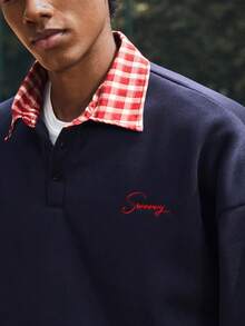 SWAVVY 男式标准套头衫，春秋季，二合一，刺绣，海军蓝 - 藍色 - 查看 7