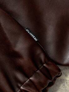 AXEPEAK Men's Autumn Flame Pattern Long Sleeve Zip-Up Casual PU Leather Jacket, For Fall Winter - Bronze - View 5