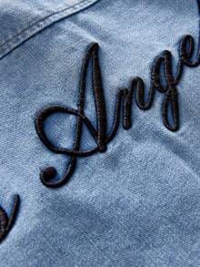 AXEPEAK Men's Minimalist Letter Embroidered Long Sleeve Denim Shirt - Blue - View 5