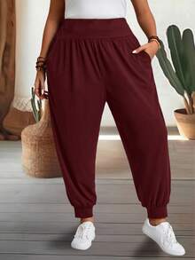EMERY ROSE Pantalones informales de talla grande con cordón en unicolor - Burdeos - Ver 5
