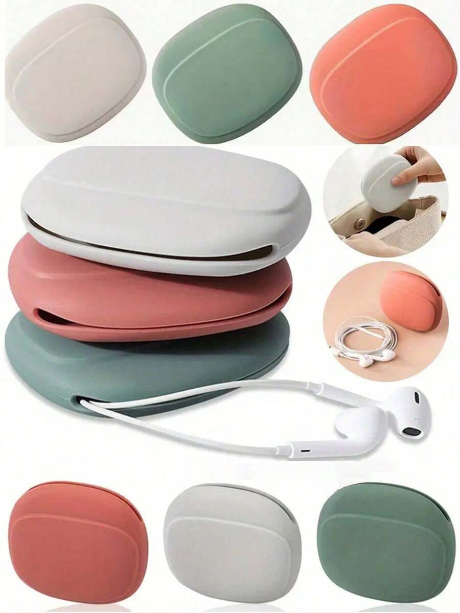 1 Piece Silicone Earphone Cable Organizer, USB Charger Storage Box, Earphone Bag, Memory Card Storage Bag, Cable Roll-Up Bag For Travel Storage Bag, Makeup Bag, Cosmetics Bag, Holiday Organizer, Large Capacity Makeup Organizer, Makeup Case For Lipstick, Brushes, Skincare, Mobile Phone, Coins, Small Items - Green - View 1