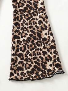 SHEIN 少女针织合身喇叭裤 - 棕色 - 查看 5