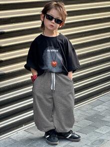 Dazy Kids 男童宽松休闲运动裤，秋季款 - 深灰色 - 查看 2