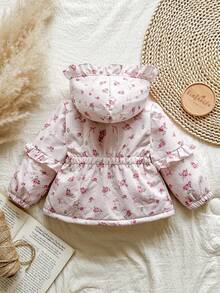 Vintaside Kids Áo khoác trùm đầu họa tiết nơ hoa giản dị cho bé gái, mùa thu/đông - Nhiều màu - Xem 2