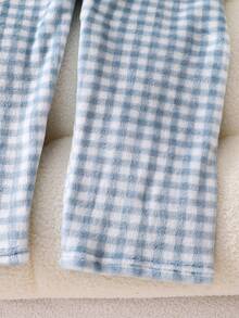 Girls Plaid Fleece Lapel Cardigan And Pants Pajama Set Fleece Pajamas Plaid Pajamas Plush Winter Pajamas Loungewear Fleece Pajamas For Winter Unisex Long Pajama Sets Soft Pajamas Set Kids Collar Neck Pajama Set Light Blue Pajama Set Kids Plaid Pajama Set