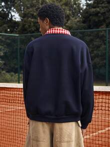 SWAVVY 男式标准套头衫，春秋季，二合一，刺绣，海军蓝 - 藍色 - 查看 2