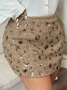 Dazy Plus Minifalda con lentejuelas de talla grande, adecuada para fiestas, citas, Año Nuevo y carnavales - Albaricoque - Ver 1