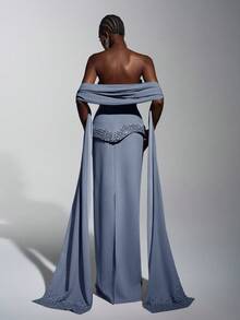 Elitara Elegant & Luxurious Women's Formal Evening Gown (Heavily Embellished) - Blue - View 3