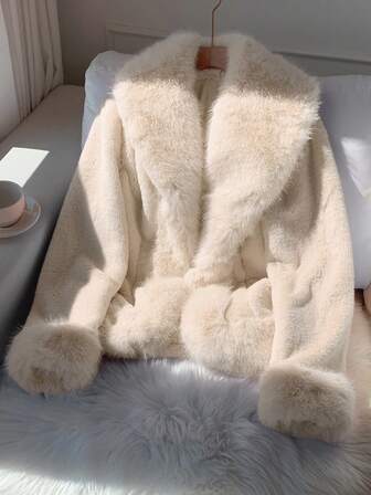 Comfortcana Dammode Elegant Beige Fuskpälskappa, Höst/Vinter Fuskpälsjacka