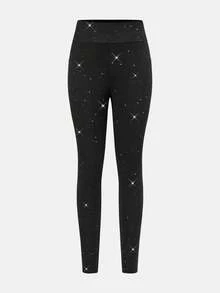 Tween Girl Black Shiny Ribbed High Waist Elastic Skinny Compression Leggings, Slim Fit Yoga Pants, Christmas - Black - View 5