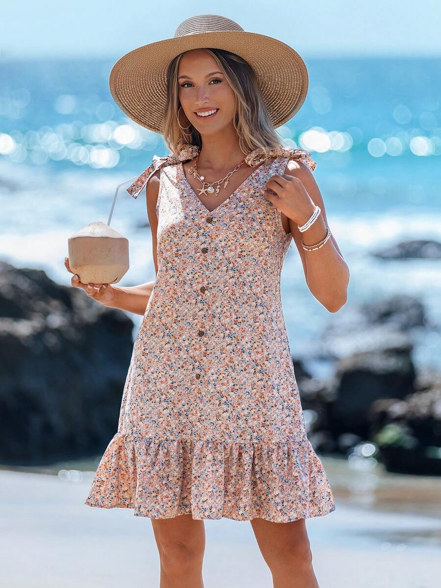 Sylviya 女士休闲碎花V领系带短裙 夏季连衣裙 女士夏季服装 夏季服装 女士连衣裙 夏季连衣裙 度假连衣裙 度假服装 波西米亚风女装 可爱夏季上衣 夏季连衣裙 女士夏季连衣裙 优雅商务休闲女装 波西米亚风度假连衣裙 碎花连衣裙 女士休闲连衣裙，度假 - 彩色 - 查看 1