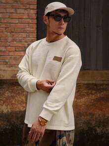 DAZY Camiseta de manga larga de unicolor beige con diseño de puños acanalados para hombre, otoño - Beis - Ver 4