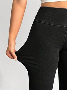 Flexra 大码女式松紧腰喇叭休闲百搭牛仔裤 - 黑色 - 查看 7