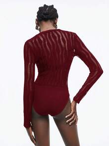 Maija 2025 Jesień/Zima Nowy Burgundowy Jednolity Kolor Okrągły Dekolt Długi Rękaw Podarte Seksowne Body, Nowoczesny Elegancki Miejski Dojazd Codzienny Wszechstronny Romantyczny Swobodny Strój Świąteczny z Lat 90. Dla Kobiet, Sukienka na Święto Dziękczynienia, Plaża, Ukończenie Szkoły, Modny Stylowy Strój Świąteczny, Odpowiedni dla Gości Weselnych, Gospodarza, Randki, Imprezy, Koncertu, Występu Scenicznego, Brunchu, Strój Na Lotnisko, Wielookazyjny