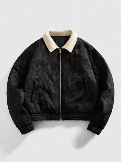 Street Life Manteau matelassé à col texturé en polaire pour homme, style décontracté