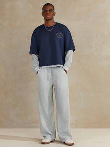 STYNVO Men's Crew Neck Drop Shoulder Long Sleeve Casual Letter Graphic Thermal Lined Pullover Sweatshirt & Pants Set, Winter - Multicolor - View 2