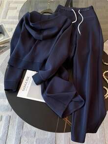 Airaco 女款修身连帽外套和宽松阔腿裤两件套 - 藏蓝色 - 查看 2