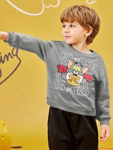 TOM & JERRY X SHEIN 年轻男孩休闲日常通勤卡通字母图案超大落肩卫衣，灰色