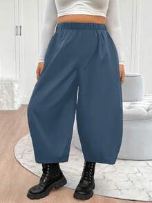 Elenzga Plus Size Women's Solid Color Wide Leg Harem Pants, New Vintage Loose Dad Jeans Lantern Pants - Blue - View 3