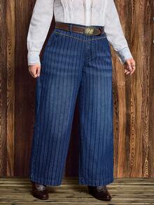 EMERY ROSE Quần jean ống đứng không co giãn phong cách cao bồi miền Tây dành cho nữ cỡ lớn, màu xanh và xám, sọc - Rửa trung bình - Xem 6