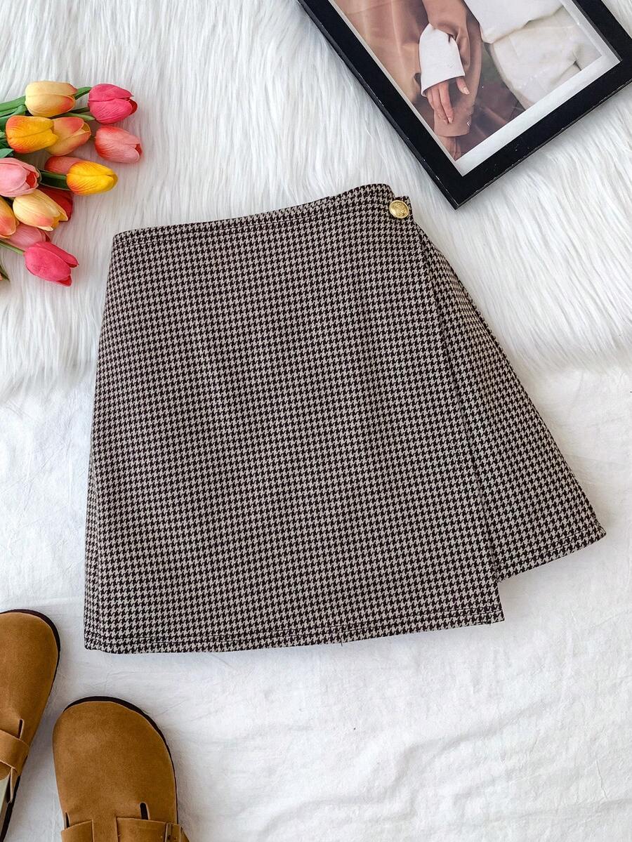 SHEIN Tween Girl Plaid A-Line Mini Skirt, Holiday Party,New Years,Holiday,Wedding,Suitable For Christmas,Back To School - Multicolor - View 1