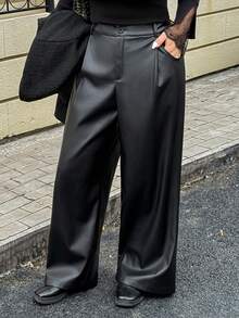 Dazy Plus Pantaloni casual eleganti e versatili in pelle PU di taglia comoda